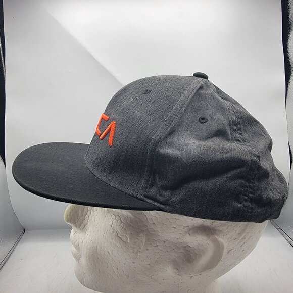 RVCA Mens Snapback Hat By Pm Tenore Black With Orange Logo - Picture 2 of 9